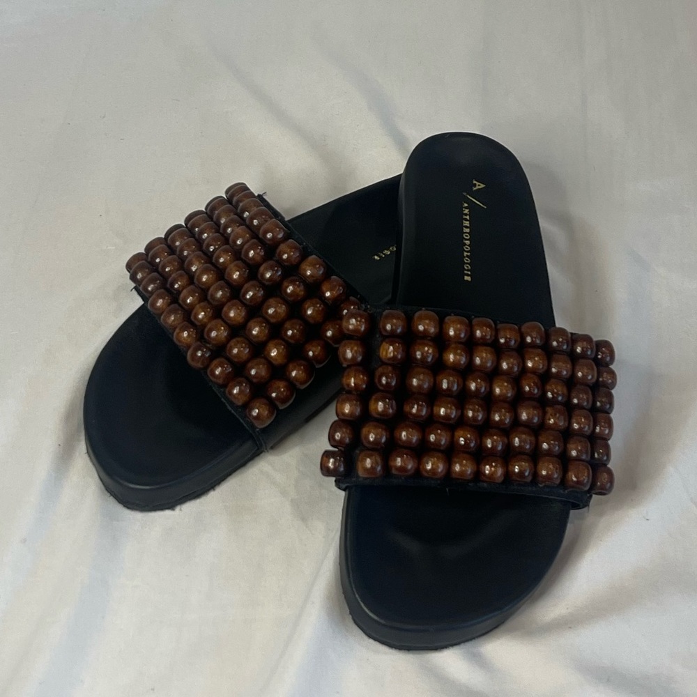 Anthropologie Black and Brown Beaded Sandals